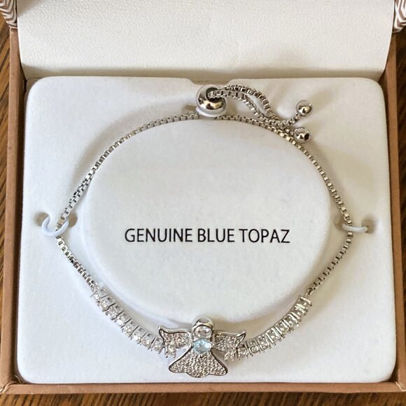 NIB Sterling Silver Angel Slide Bracelet, with Blue Topaz, by Gianni Argento - Picture 6 of 11